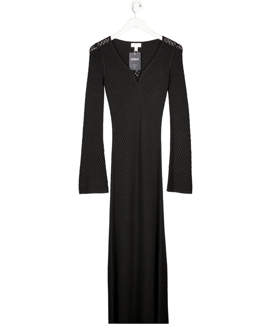 PRETTY LAVISH Crochet Knit Midaxi Dress In Black UK XS - Reliked