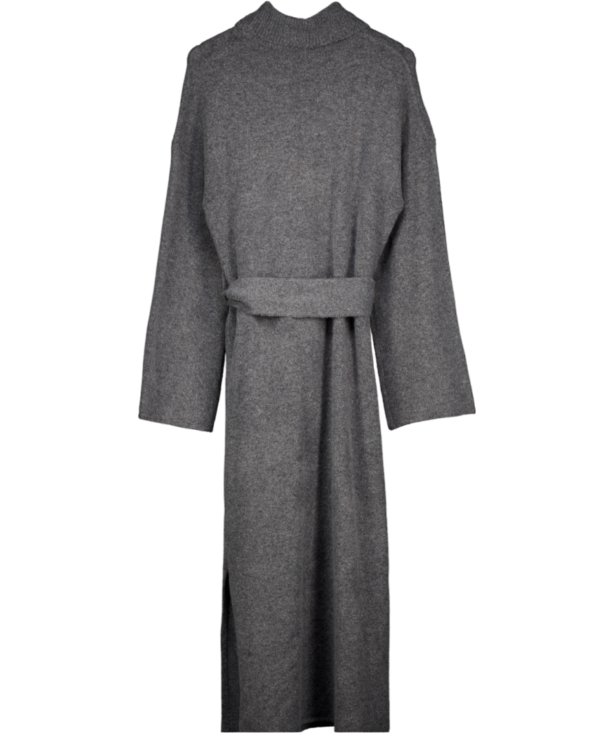 PRETTY LAVISH Grey Knitted High Neck Belted Maxi Dress In Charcoal UK M - Reliked