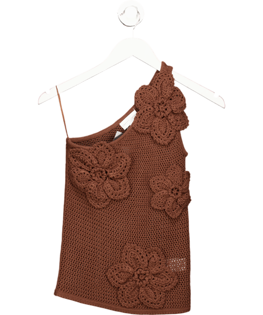 PRETTY LAVISH Megan Crochet Flower Top In Brown UK XS - Reliked