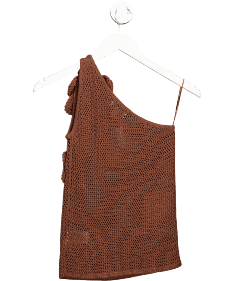 PRETTY LAVISH Megan Crochet Flower Top In Brown UK XS - Reliked