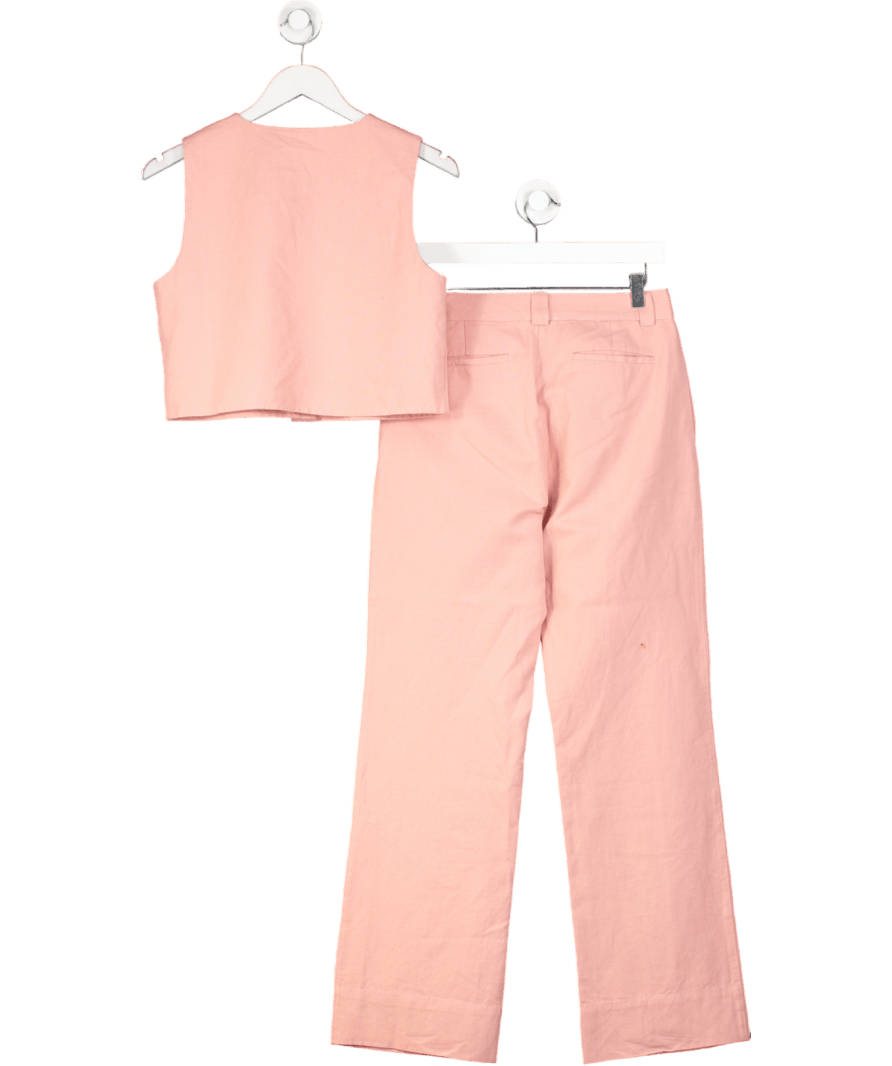 PRETTY LAVISH Pink 2 - piece Blair Linen Blend Straight Leg Trousers And Waistcoat Top Set UK 8 - Reliked