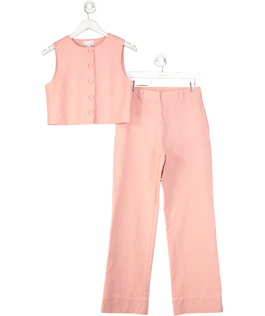 PRETTY LAVISH Pink 2 - piece Blair Linen Blend Straight Leg Trousers And Waistcoat Top Set UK 8 - Reliked