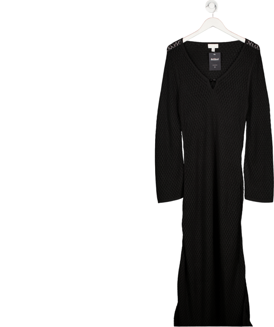 PRETTY LAVISH Rochet Knit Midaxi Dress In Black UK M - Reliked