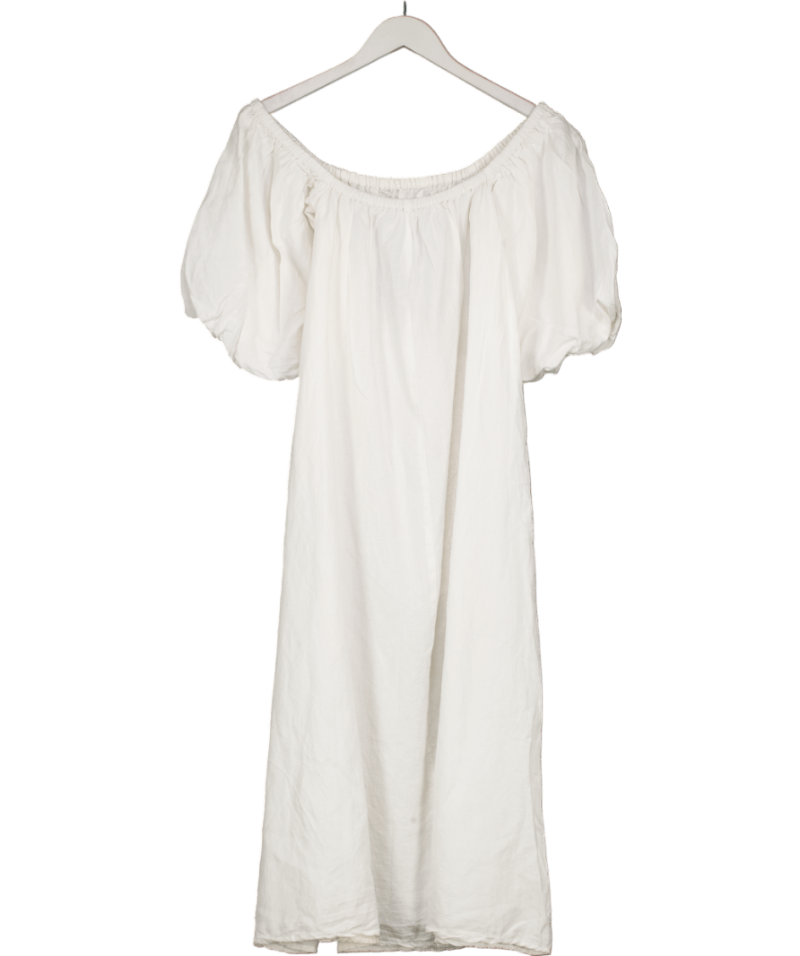 PRETTY LAVISH White Balloon Sleeve Smock Dress UK S - Reliked
