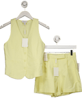 PRETTY LAVISH Yellow 2 - piece Thali Linen Racer Neck Waistcoat And Shorts Set UK 6 - Reliked