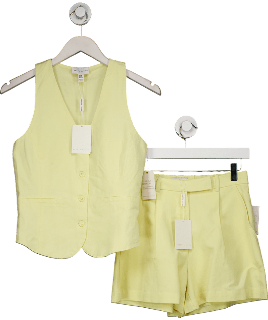 PRETTY LAVISH Yellow 2 - piece Thali Linen Racer Neck Waistcoat And Shorts Set UK 6 - Reliked