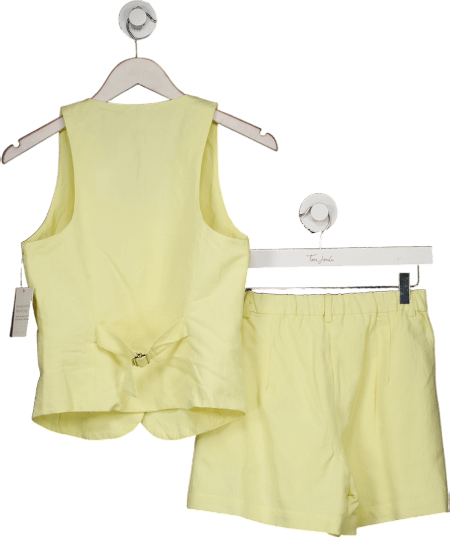 PRETTY LAVISH Yellow 2 - piece Thali Linen Racer Neck Waistcoat And Shorts Set UK 6 - Reliked