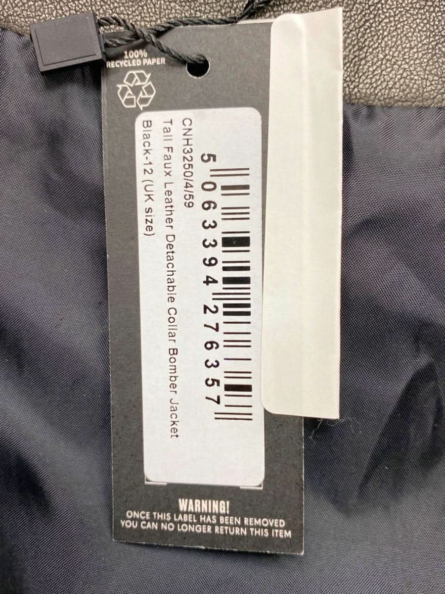 PrettyLittleThing Black Faux Leather Detachable Collar Bomber Jacket UK 12 - Reliked