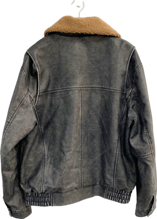 PrettyLittleThing Black Faux Leather Detachable Collar Bomber Jacket UK 12 - Reliked