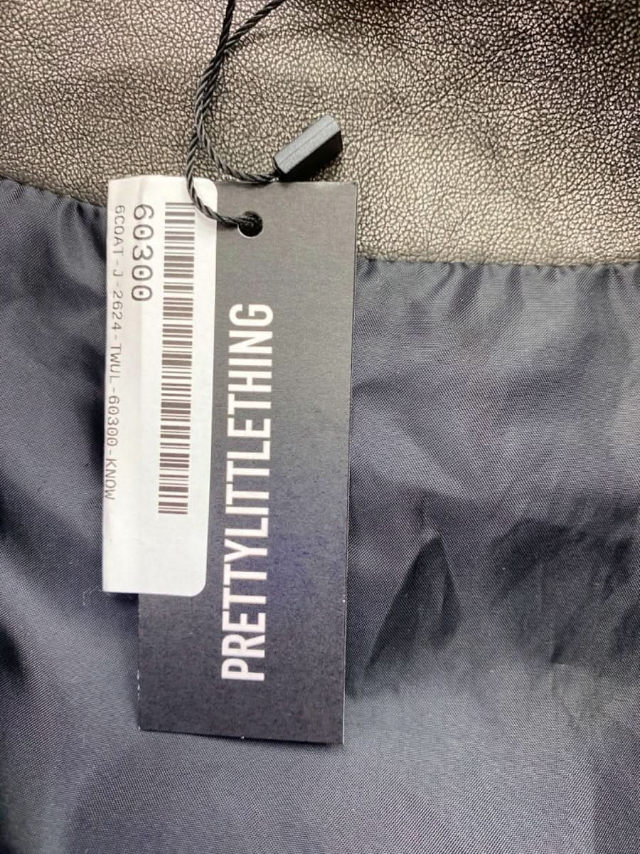 PrettyLittleThing Black Faux Leather Detachable Collar Bomber Jacket UK 12 - Reliked