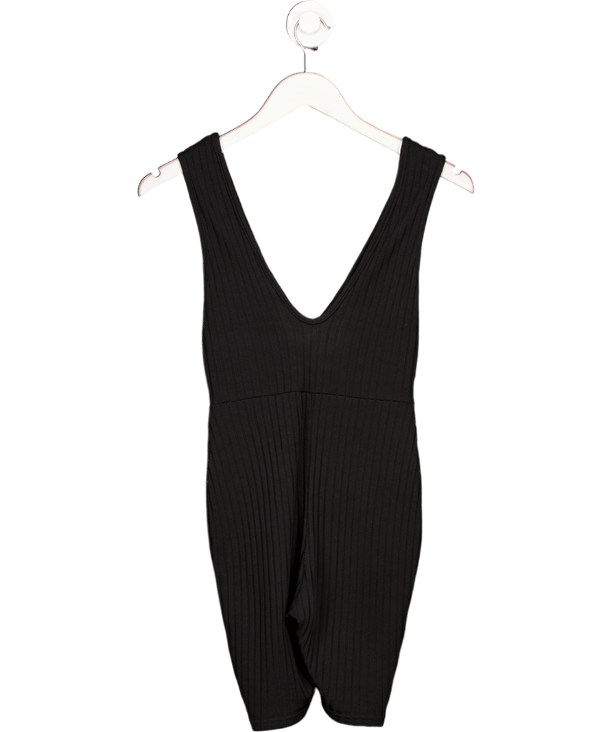 PrettyLittleThing Black Plunge Sleeveless Unitard UK 8 - Reliked