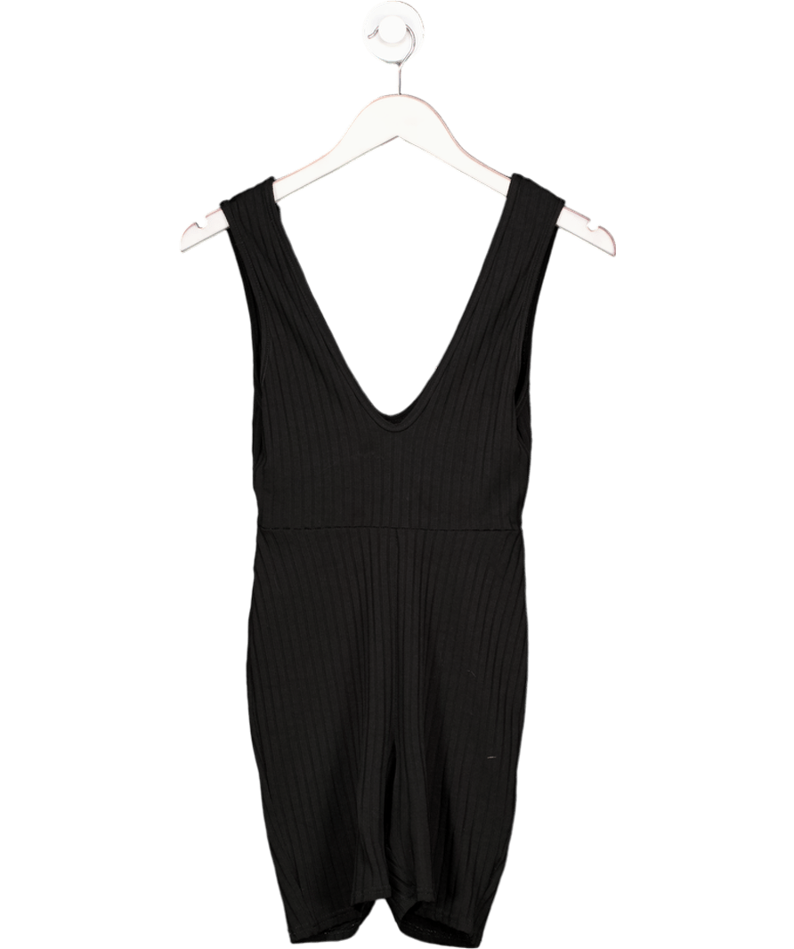 PrettyLittleThing Black Plunge Sleeveless Unitard UK 8 - Reliked