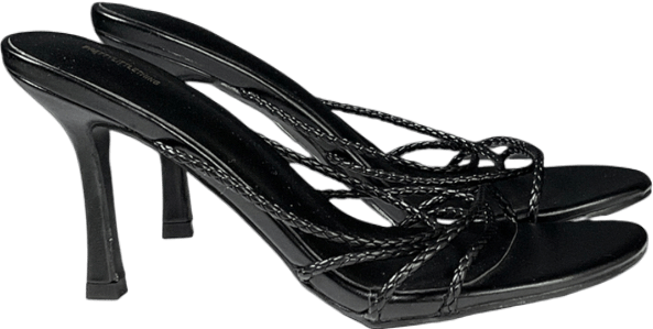 PrettyLittleThing Black Pu Braided Strap Heeled Mule UK 7 EU 40 👠 - Reliked