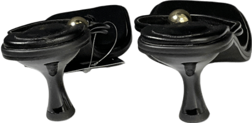 PrettyLittleThing Black Pu Square Toe Thong Gold Trim Mid Heeled Mules UK 7 EU 40 👠 - Reliked