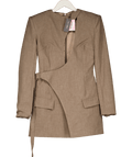 PrettyLittleThing Brown Asymmetrical Cut Out Blazer Dress UK 8 - Reliked