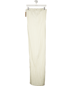 PrettyLittleThing Cream Ivory Plisse Satin Column Bandeau Maxi Dress UK 6
