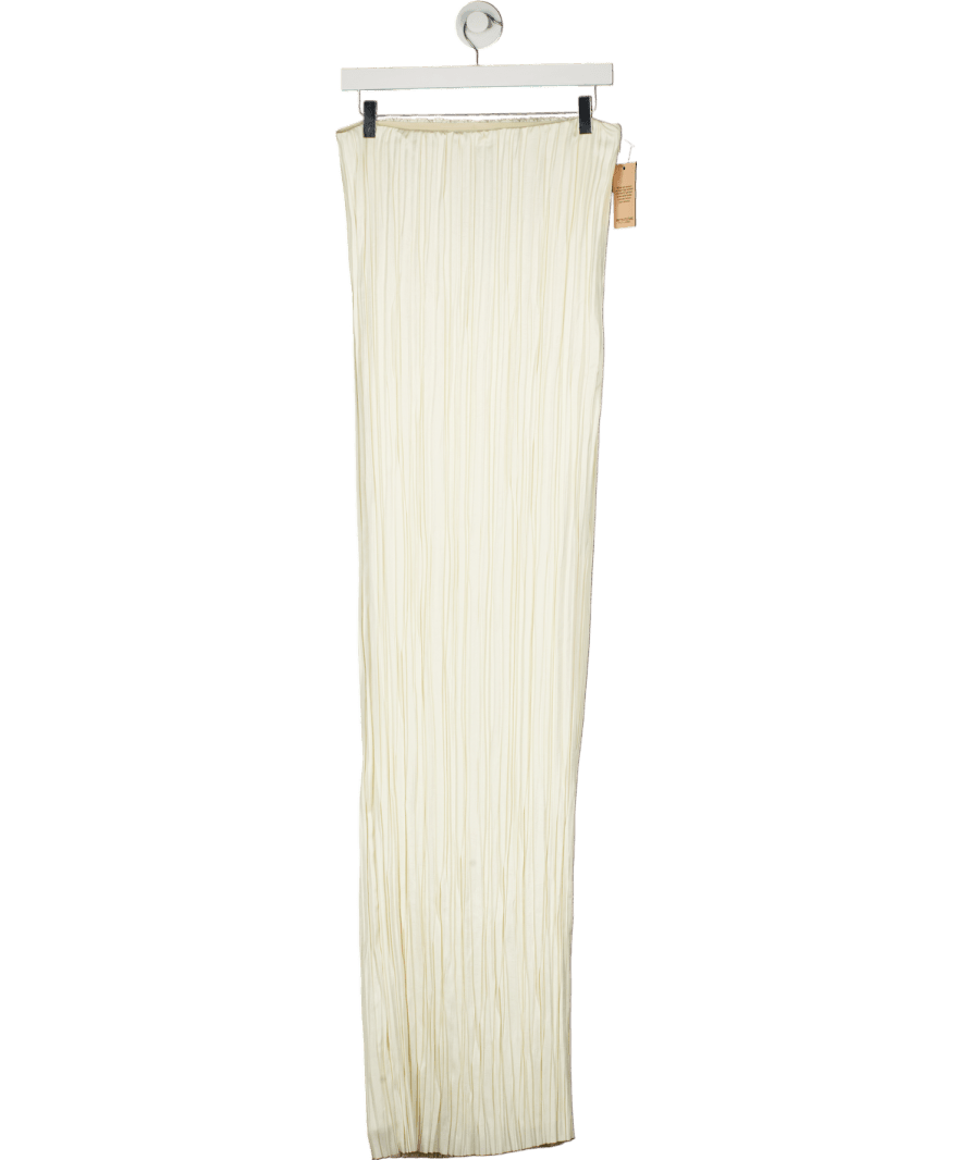 PrettyLittleThing Cream Ivory Plisse Satin Column Bandeau Maxi Dress UK 6 - Reliked