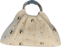 PrettyLittleThing Cream Natural Raffia Gold Studded Tote - Reliked