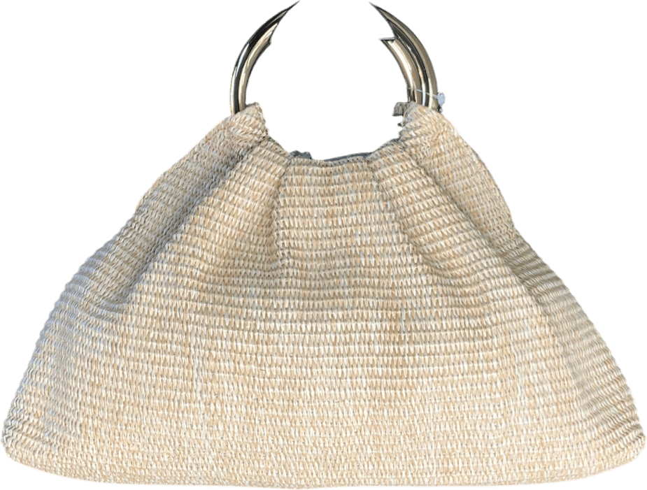 PrettyLittleThing Cream Natural Raffia Gold Studded Tote - Reliked