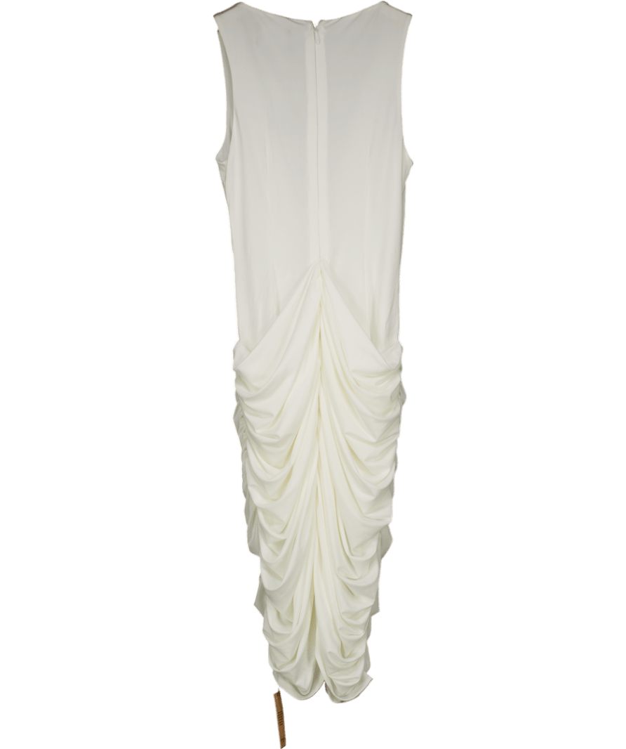 PrettyLittleThing Label White Slinky Draped Skirt Plunge Midi Dress UK 6 - Reliked