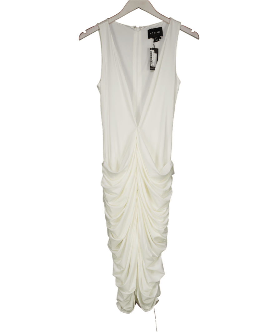 PrettyLittleThing Label White Slinky Draped Skirt Plunge Midi Dress UK 6 - Reliked