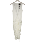 PrettyLittleThing Label White Slinky Draped Skirt Plunge Midi Dress UK 6 - Reliked