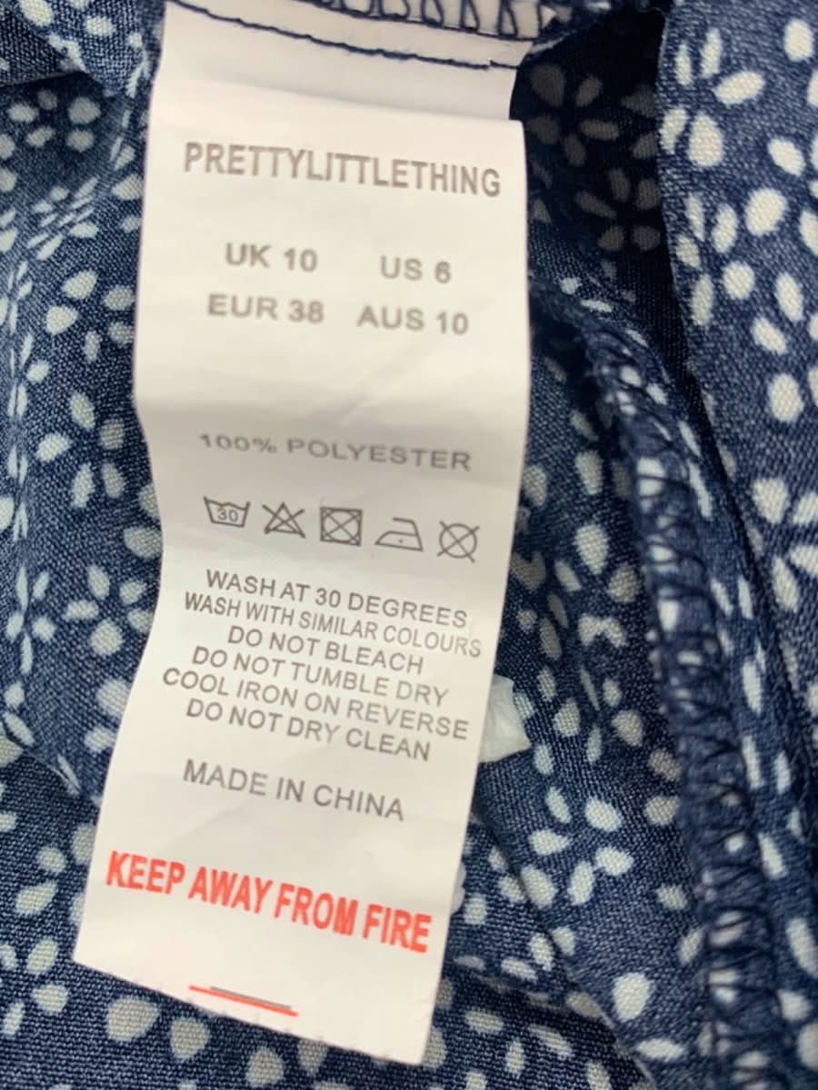 PrettyLittleThing Navy Floral Mini Dress UK 10 - Reliked