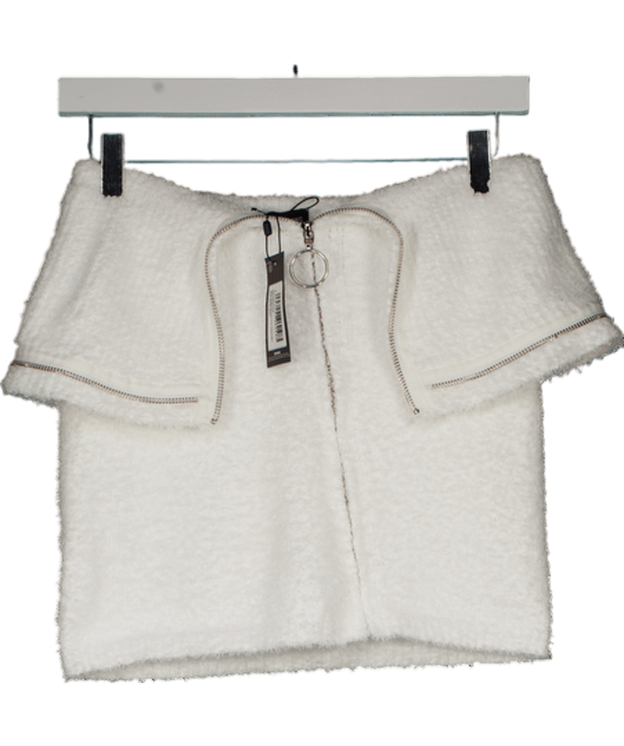 PrettyLittleThing White Fluffy Knit Mini Skirt UK S - Reliked