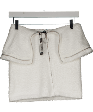 PrettyLittleThing White Fluffy Knit Mini Skirt UK S