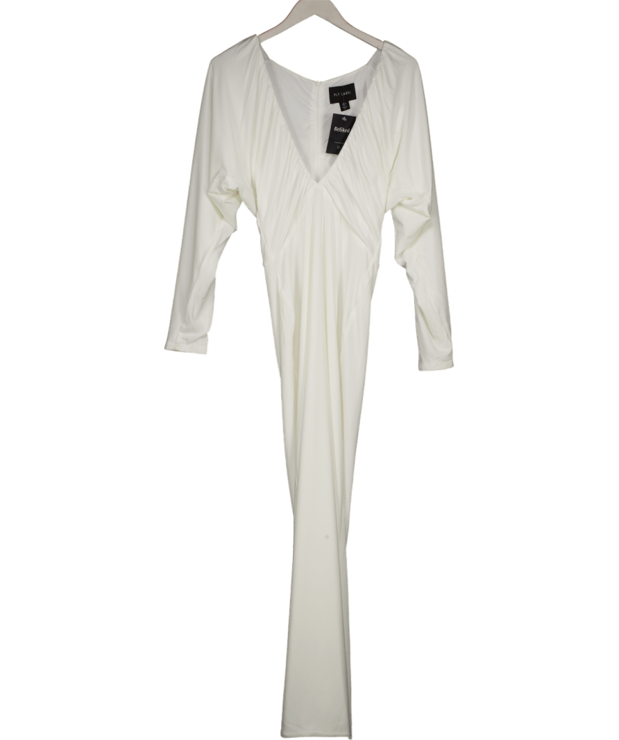 PrettyLittleThing White Slinky Ruched Plunge Batwing Maxi Dress UK 6 - Reliked
