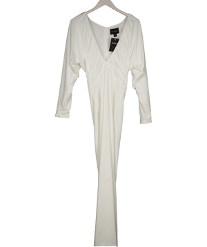 PrettyLittleThing White Slinky Ruched Plunge Batwing Maxi Dress UK 6