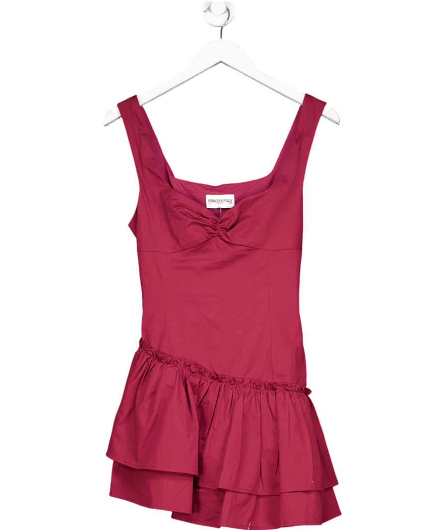 Princess Polly Shantelle Burgundy Red Frill Detail Playsuit UK 10 - Reliked