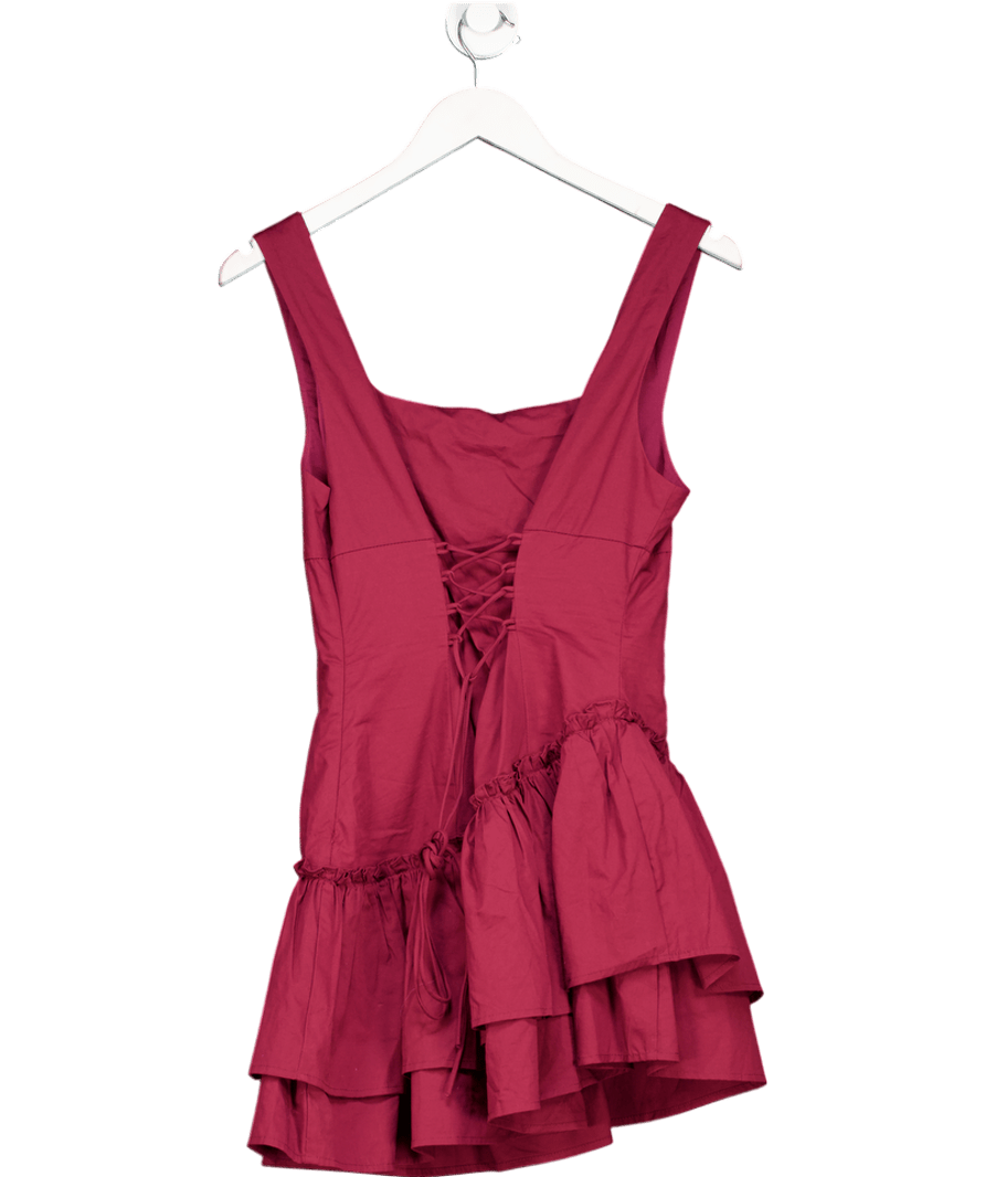 Princess Polly Shantelle Burgundy Red Frill Detail Playsuit UK 10 - Reliked