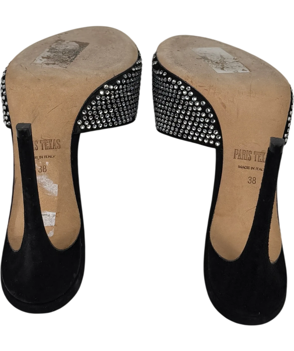 PARIS TEXAS Holly Crystal-embellished Suede Stiletto Mules In Black UK 5 EU 38