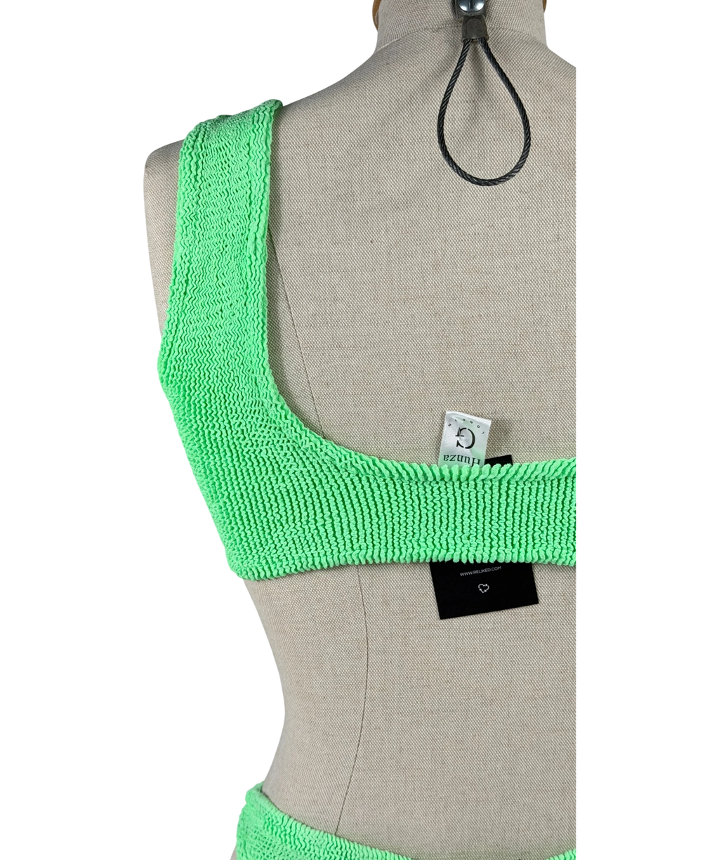 HUNZA G Bright Green Xandra Crinkle Bikini One Size