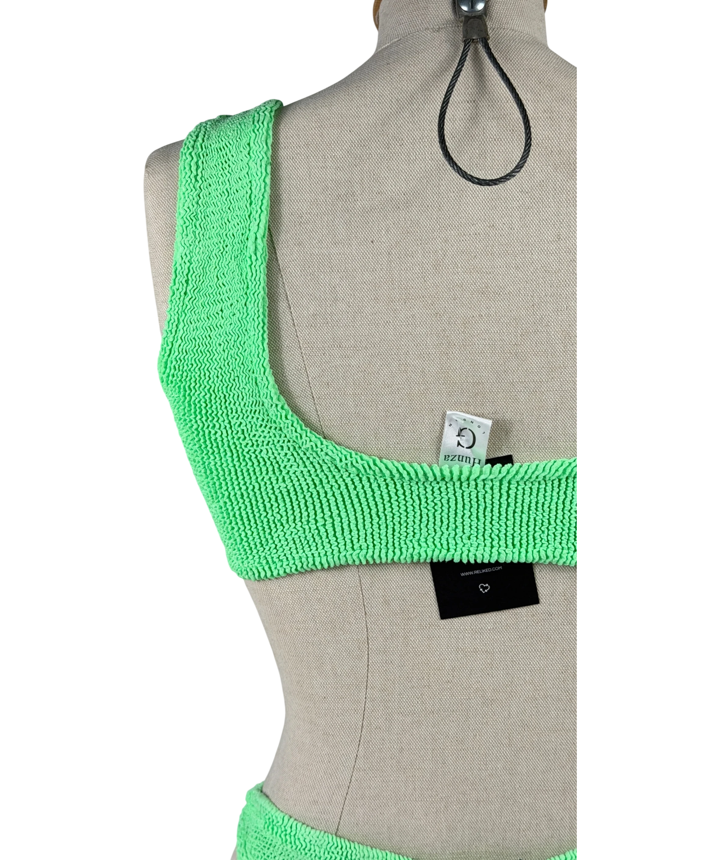 HUNZA G Bright Green Xandra Crinkle Bikini One Size