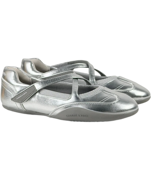 Charles & Keith Charles And Keith Mika Crossover Mary Jane Sneakers In Metallic Silver UK 4 EU 37
