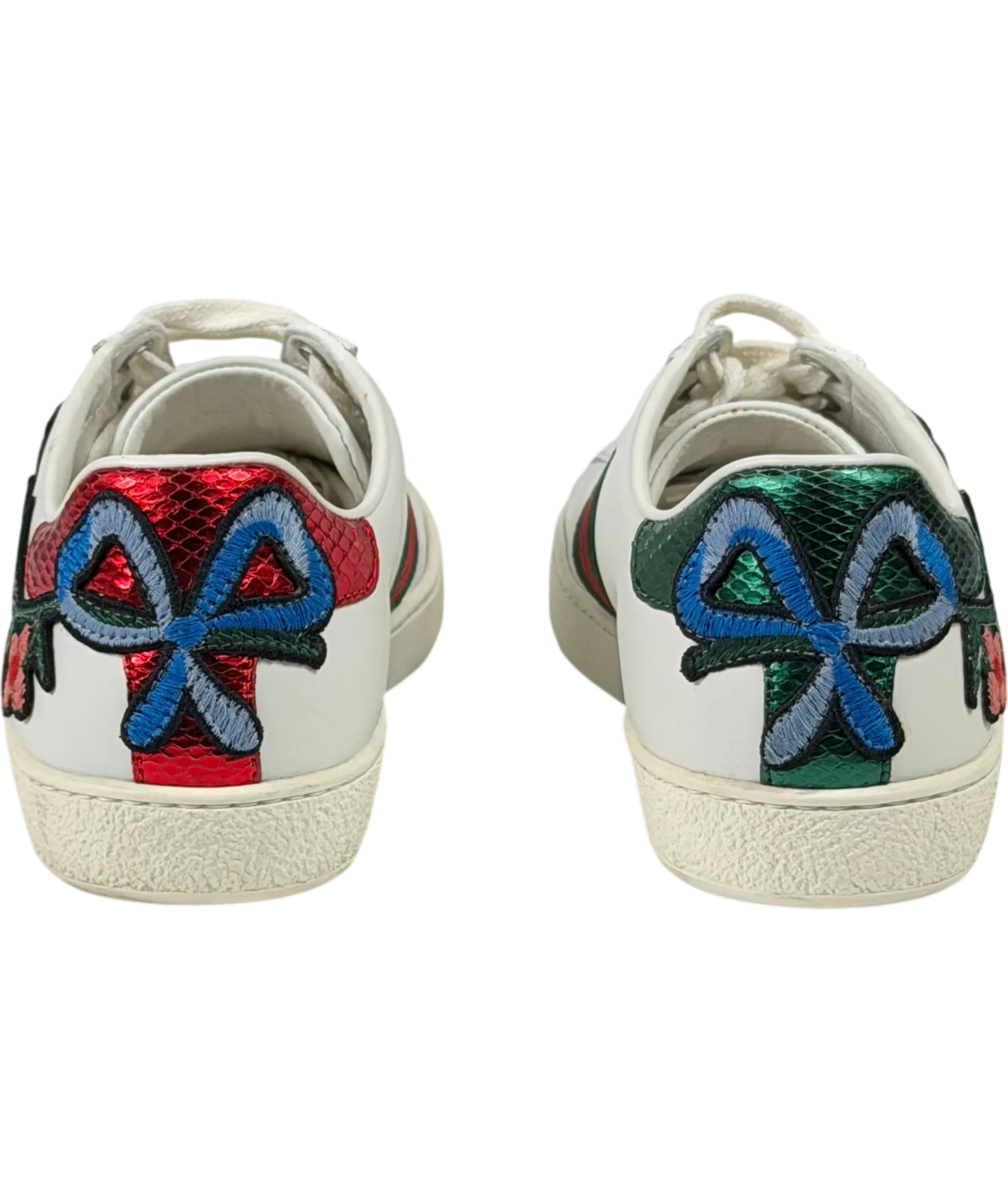 Gucci White Leather Ace Floral Embroidered Low-top Trainers Bow Heels UK 2 EU 35