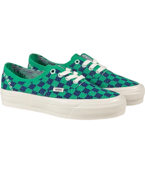 VANS Premium Authentic 44 Ek Punk Check Green & Navy Sneakers UK 3 EU 36