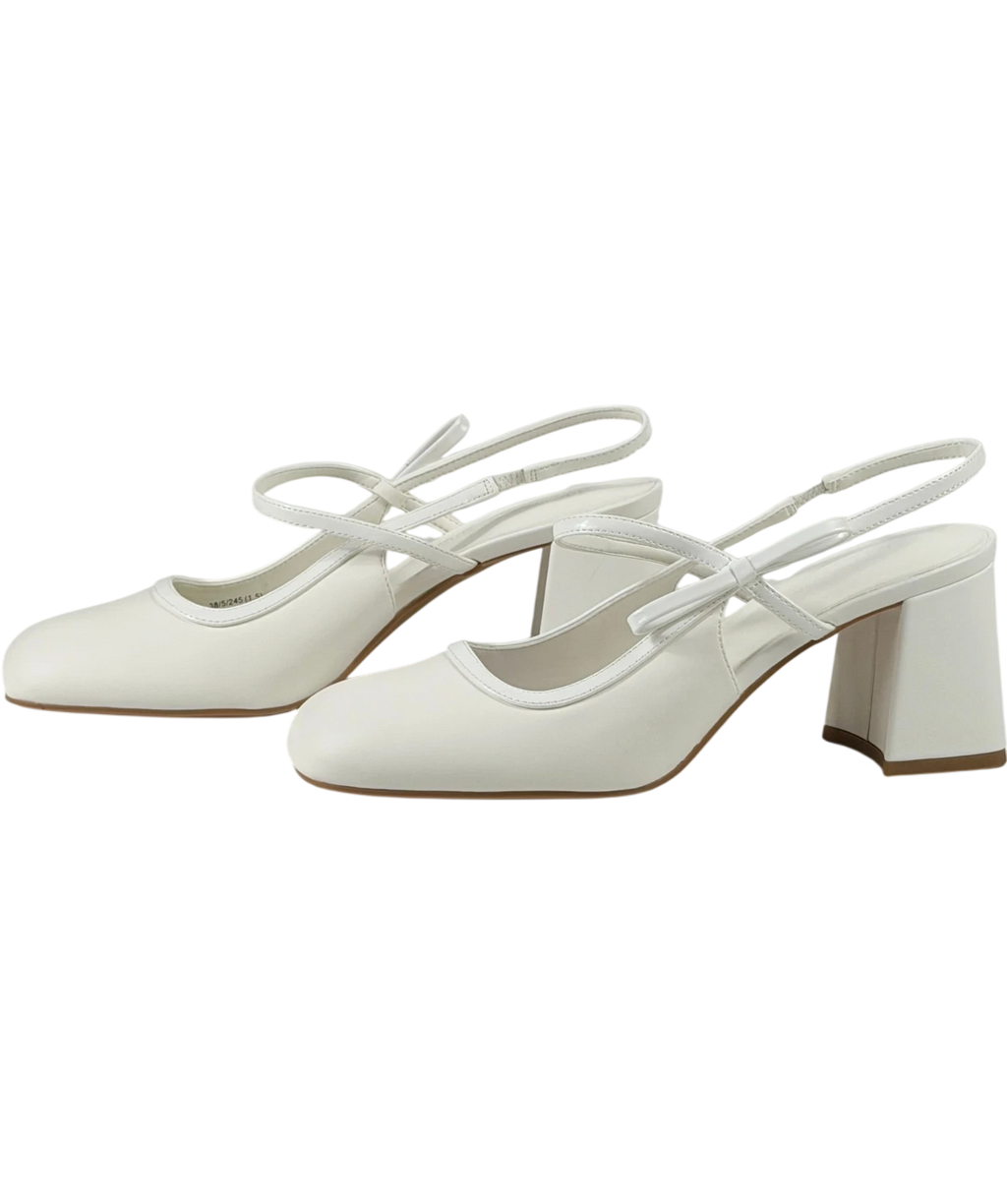 Charles & Keith White Bow Slingback Mary Jane Shoes UK 5 EU 38