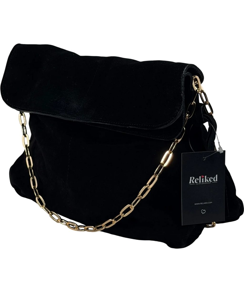 River Island Black Real Suede Chain Slouch Shoulder Bag