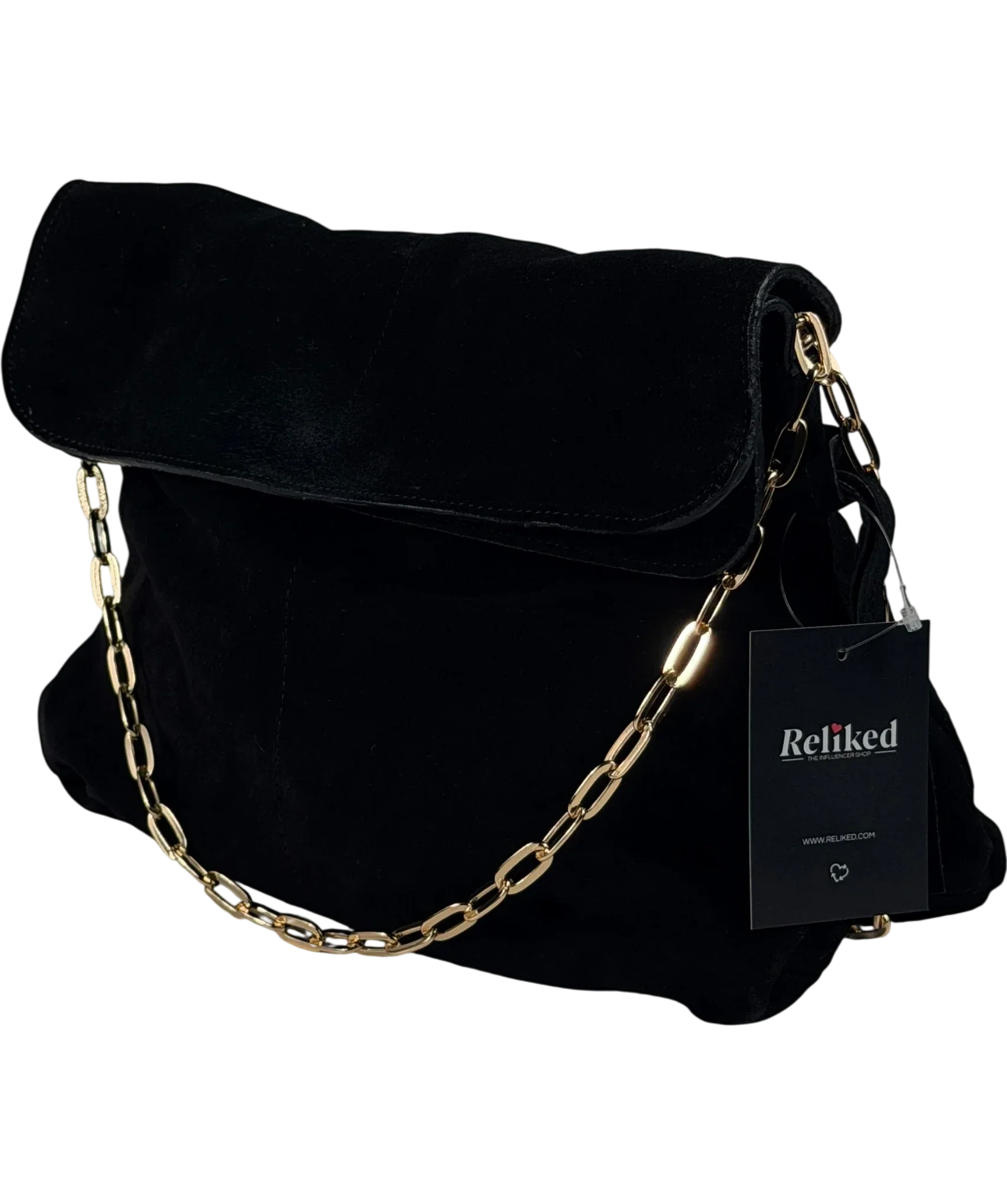 River Island Black Real Suede Chain Slouch Shoulder Bag