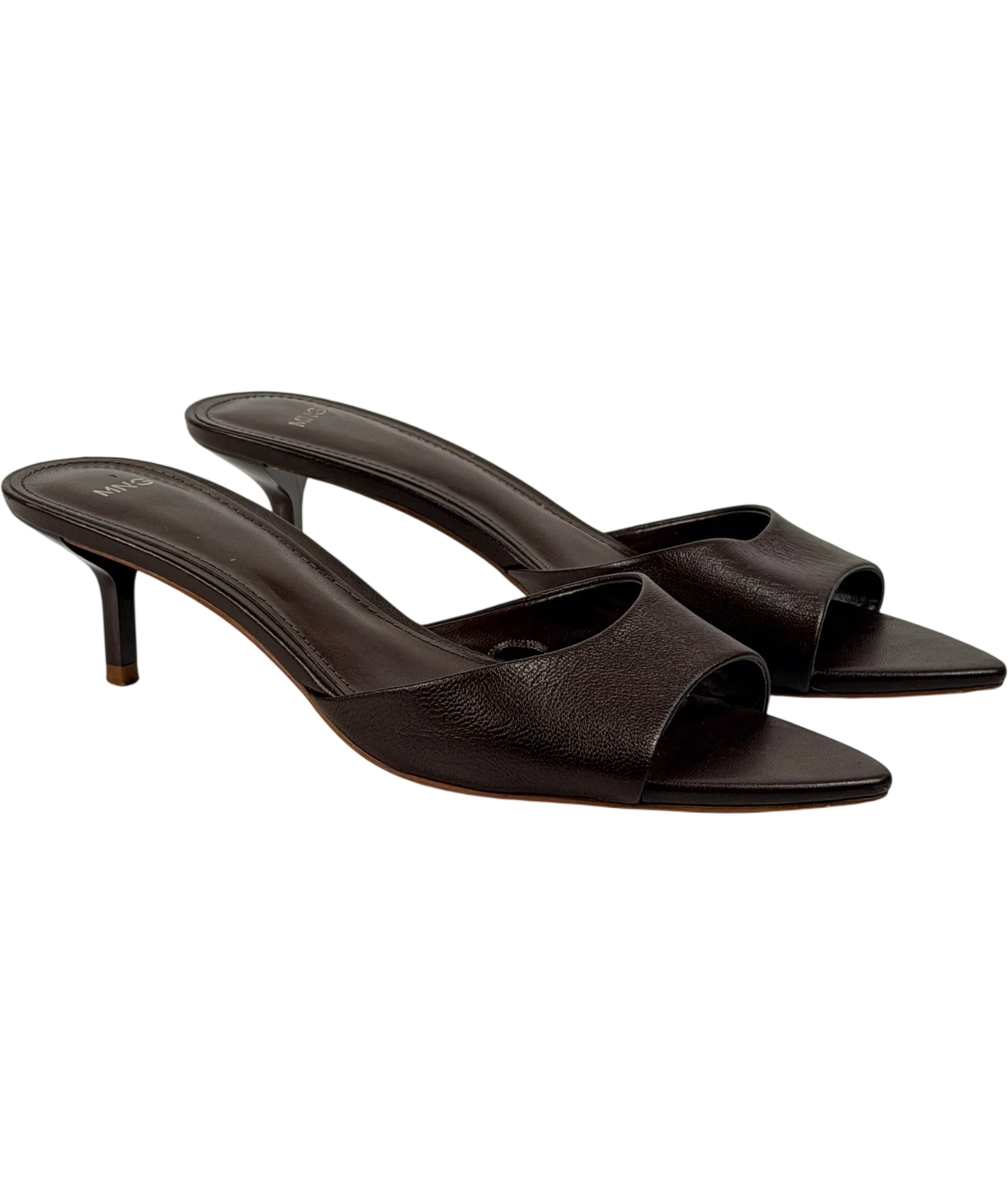 MANGO Brown Textured Kitten Heel Mules UK 5 EU 38