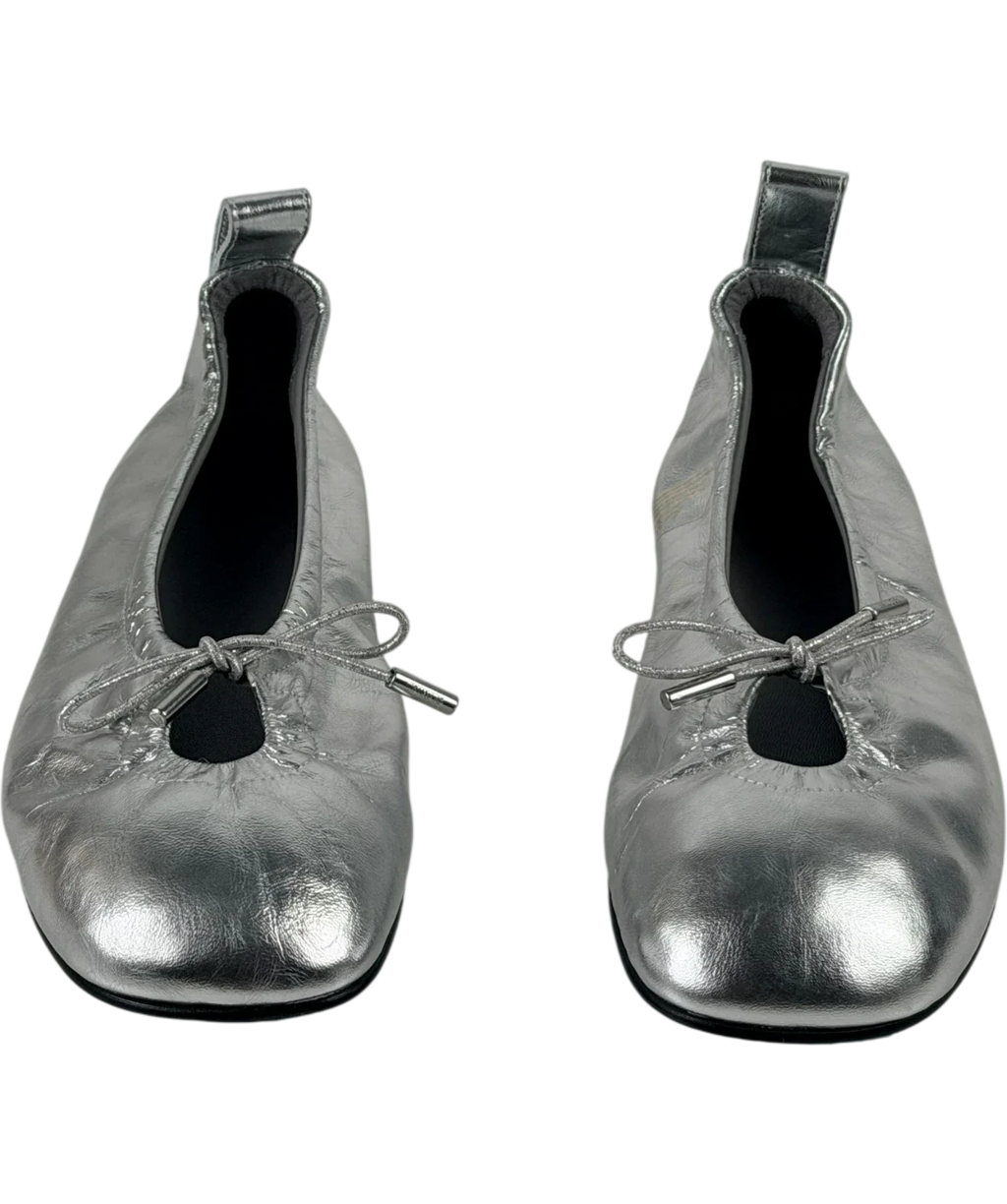 alohas Rosalind Shimmer Metallic Silver Leather Ballet Flats UK 6 EU 39