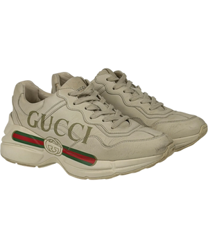 GUCCI Cream Logo Rhyton Leather Trainers UK 3.5 EU 36.5