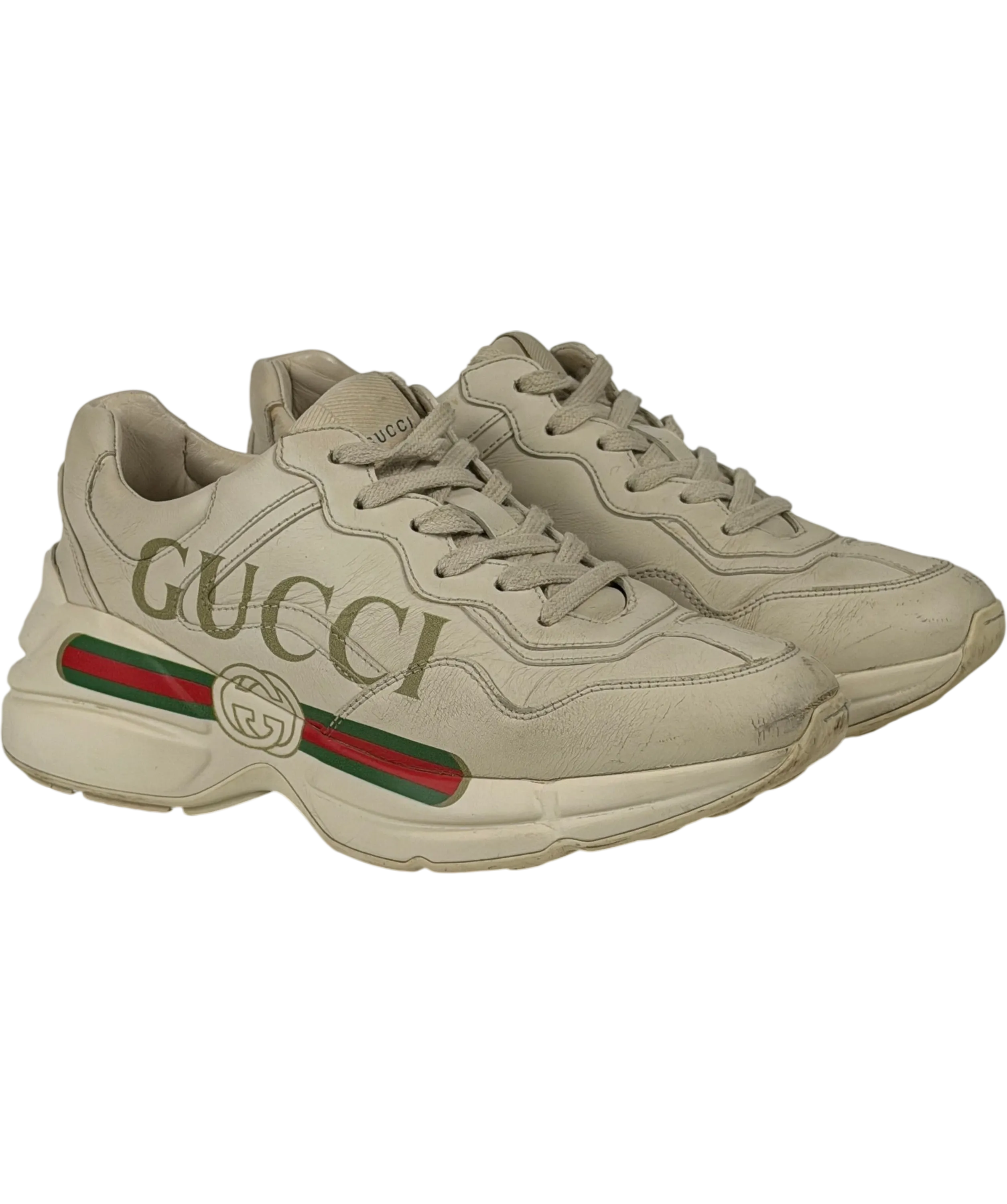 GUCCI Cream Logo Rhyton Leather Trainers UK 3.5 EU 36.5