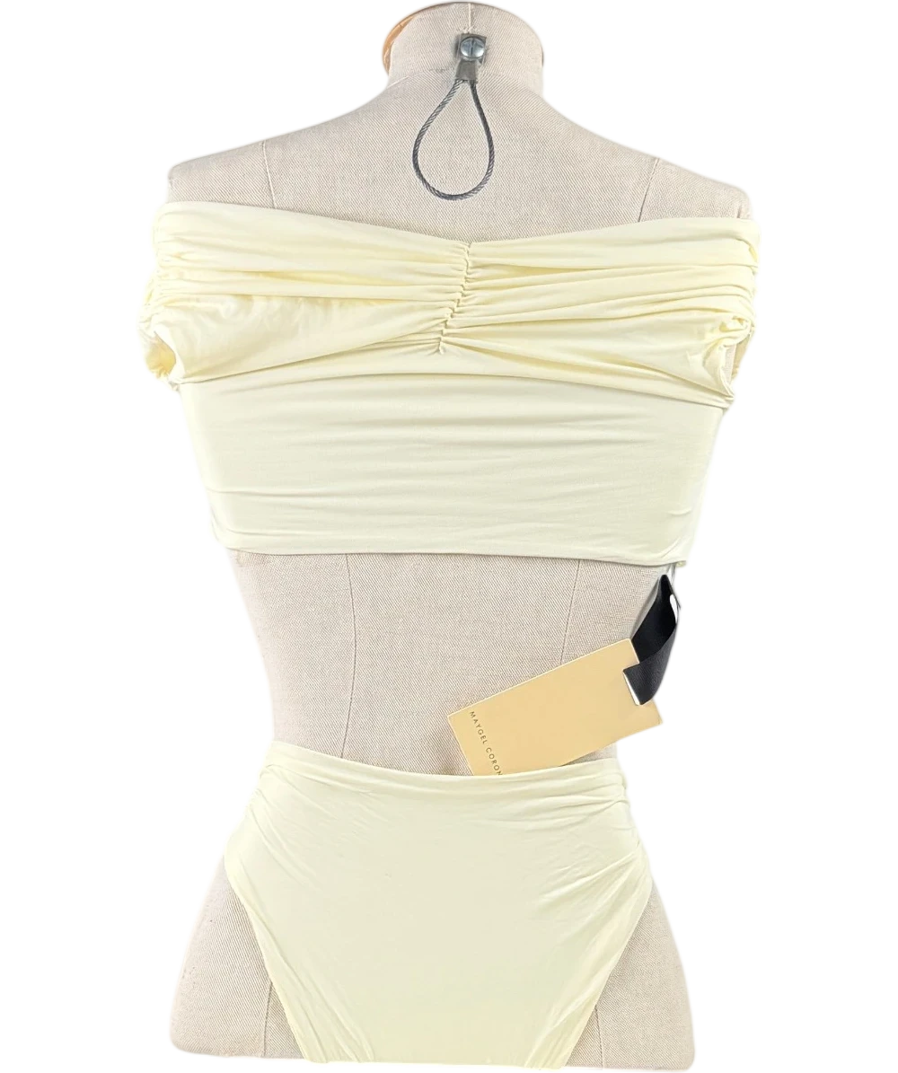 MAYGEL CORONEL Rosy Off-shoulder Bikini Set In Vanilla Yellow One Size