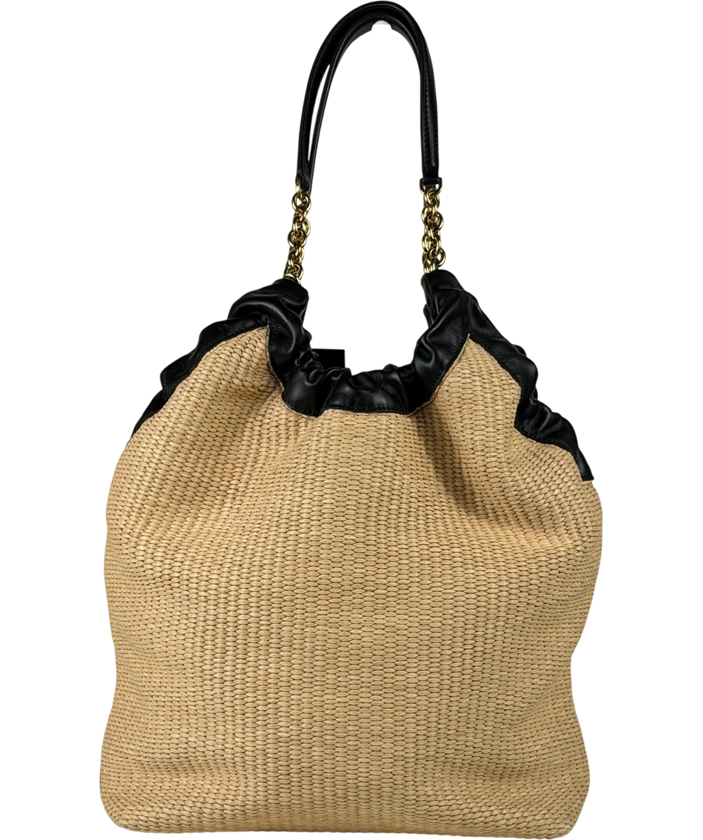 DeMellier London Beige Natural Miami Leather-trimmed Raffia Tote Bag One Size