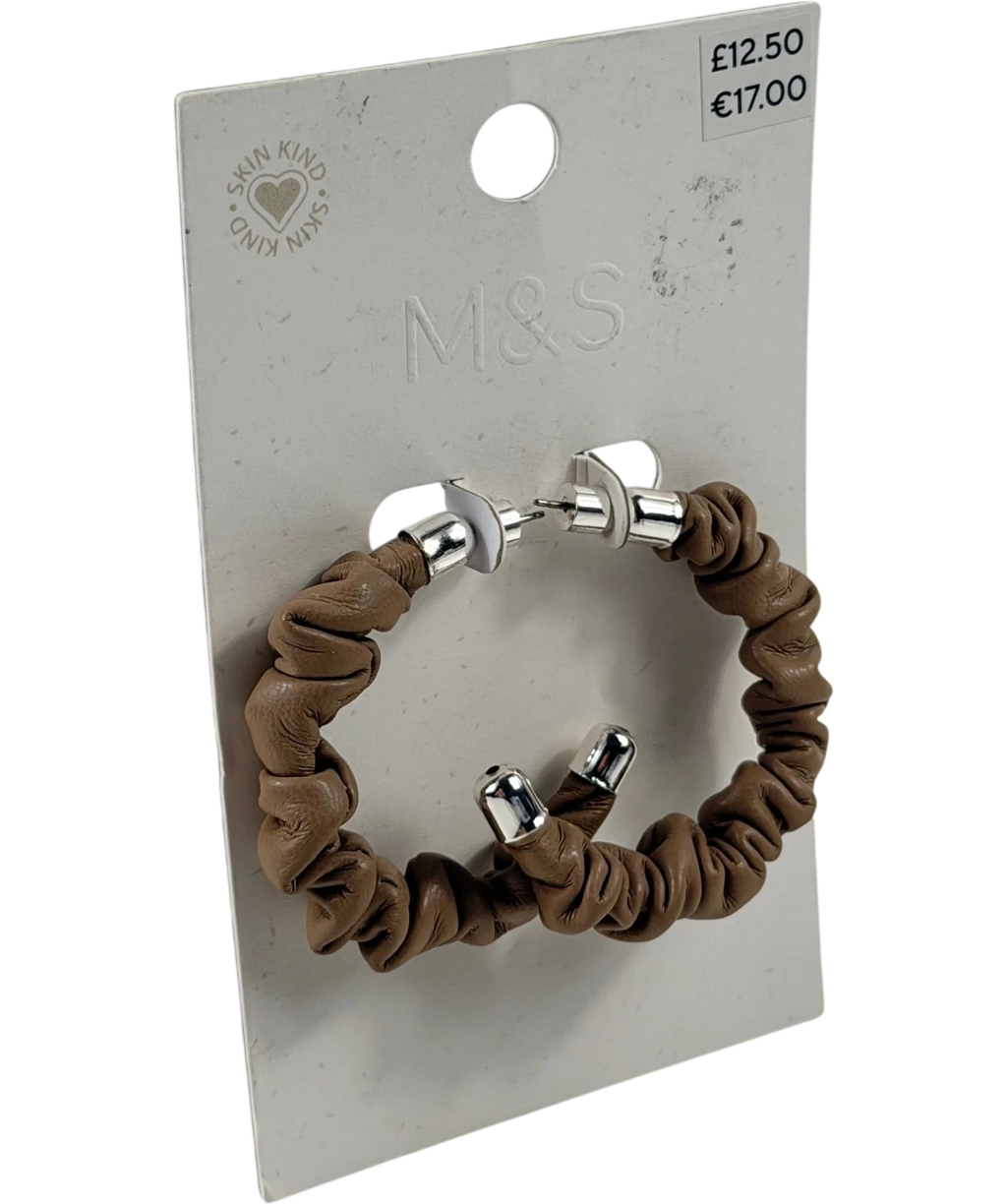 M&S Collection Skin Kind Ruched Beige Hoop Earrings One Size