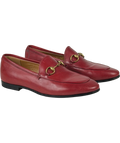 GUCCI Red Leather Jordaan Gold Horsebit Loafers UK 2 EU 35